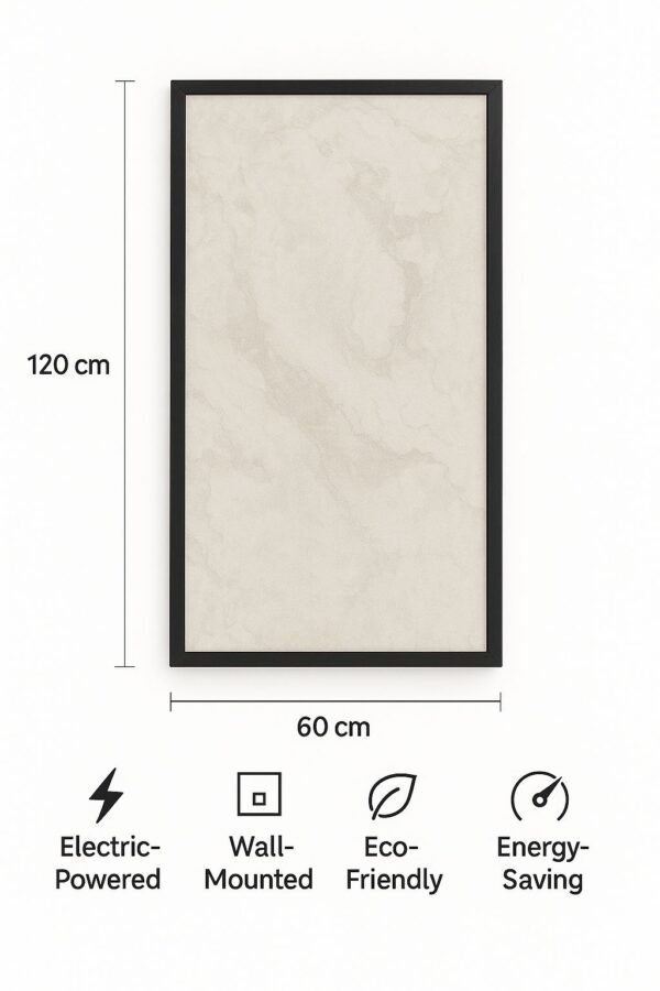 Alabaster Touch – Decorative IR Heating Panel 60x120cm (Black Frame) - Image 3