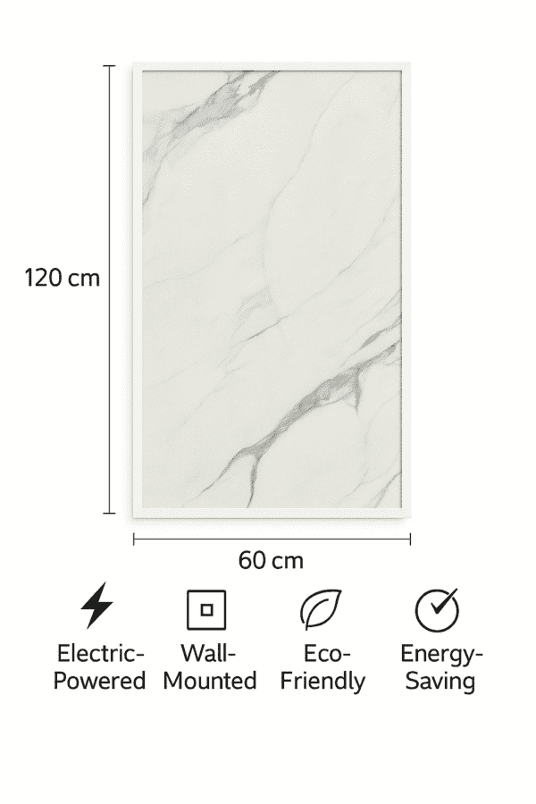 Ivory Vein – Decorative Infrared Heating Panel 60x120cm (White Frame) - Image 2