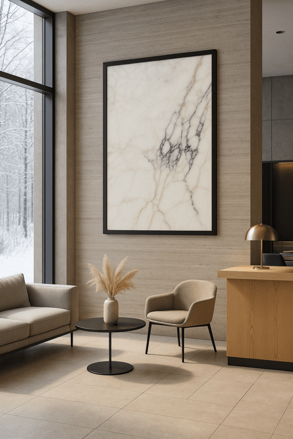 Imperial Marble – Dekorativ Infravärmepanel 60x120 cm (Svart Ram) - Bild 3