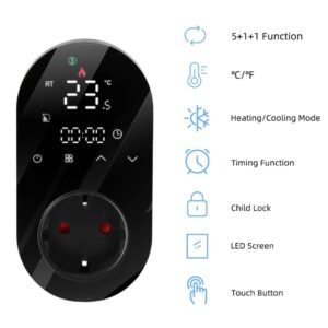 Smart WiFi-termostat plug-in med digital skärm och appstyrning