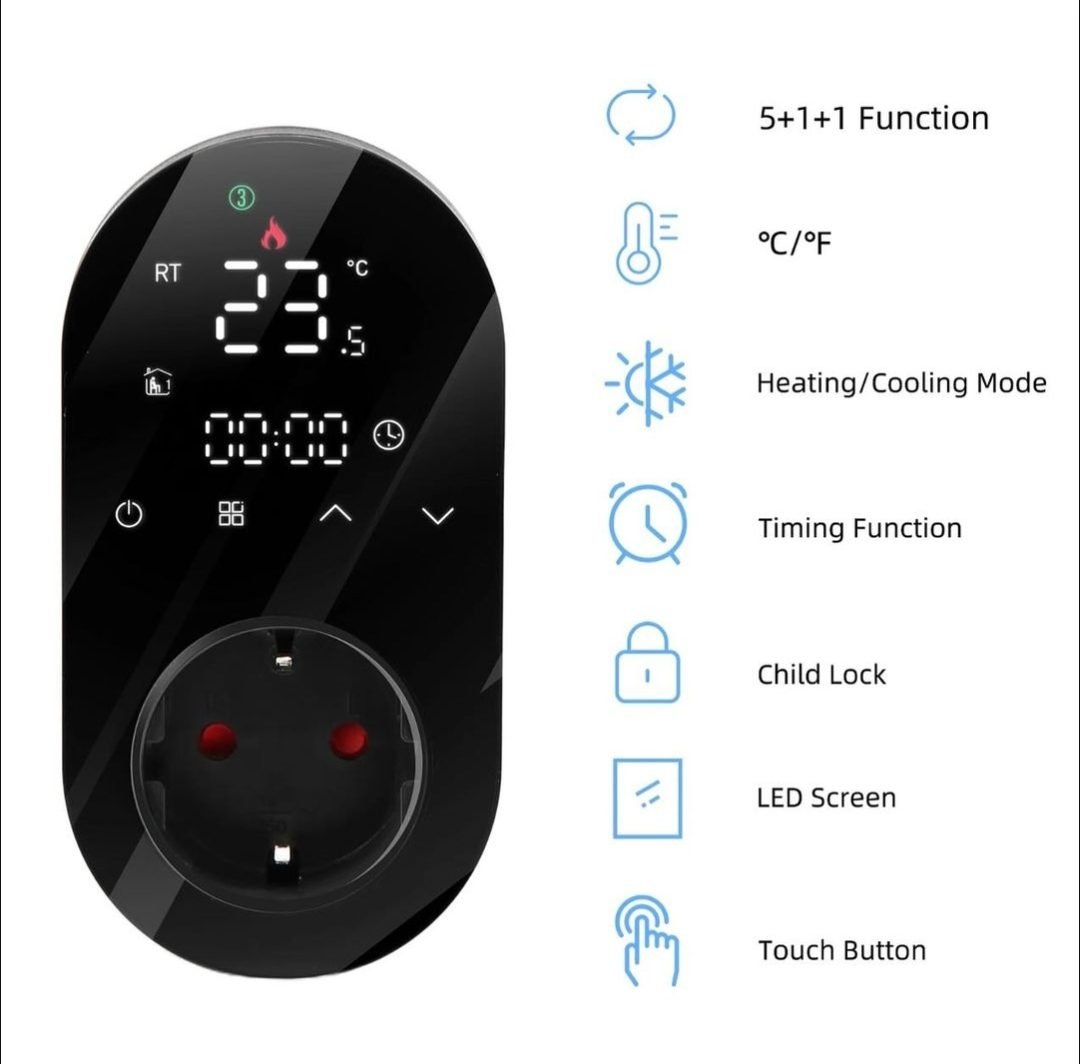 Smart WiFi Termostat med Stickkontakt för Element