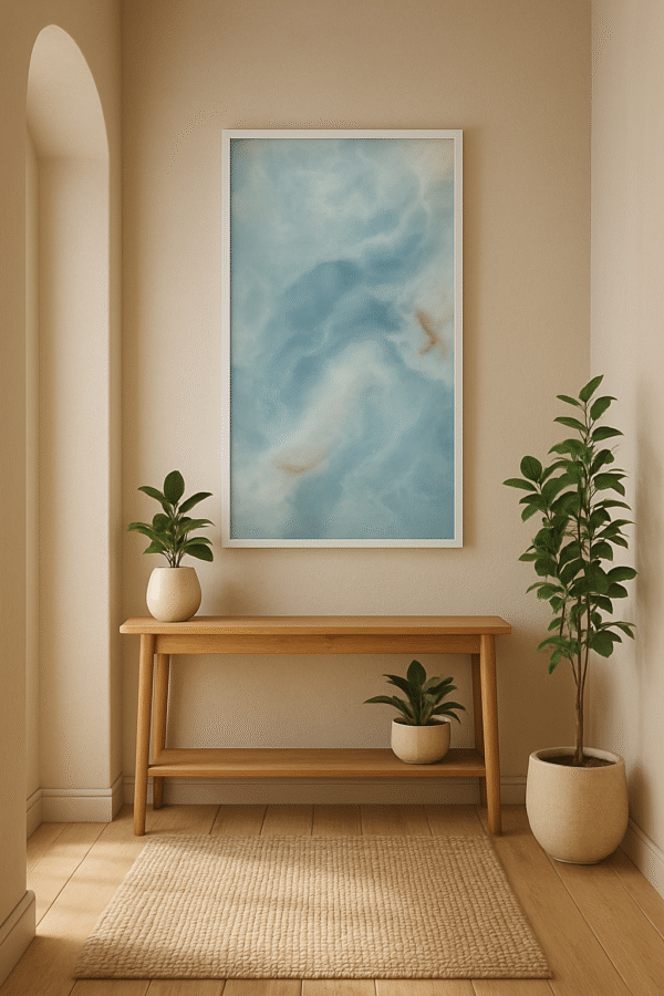 Azure Sky – Dekorativ Infraröd Värmepanel 60x120cm (Vit Ram) - Bild 3