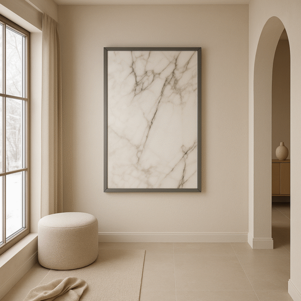 Marble Luxe – Dekorativ Infraröd Värmepanel 60x120cm (Grå Ram) - Bild 2