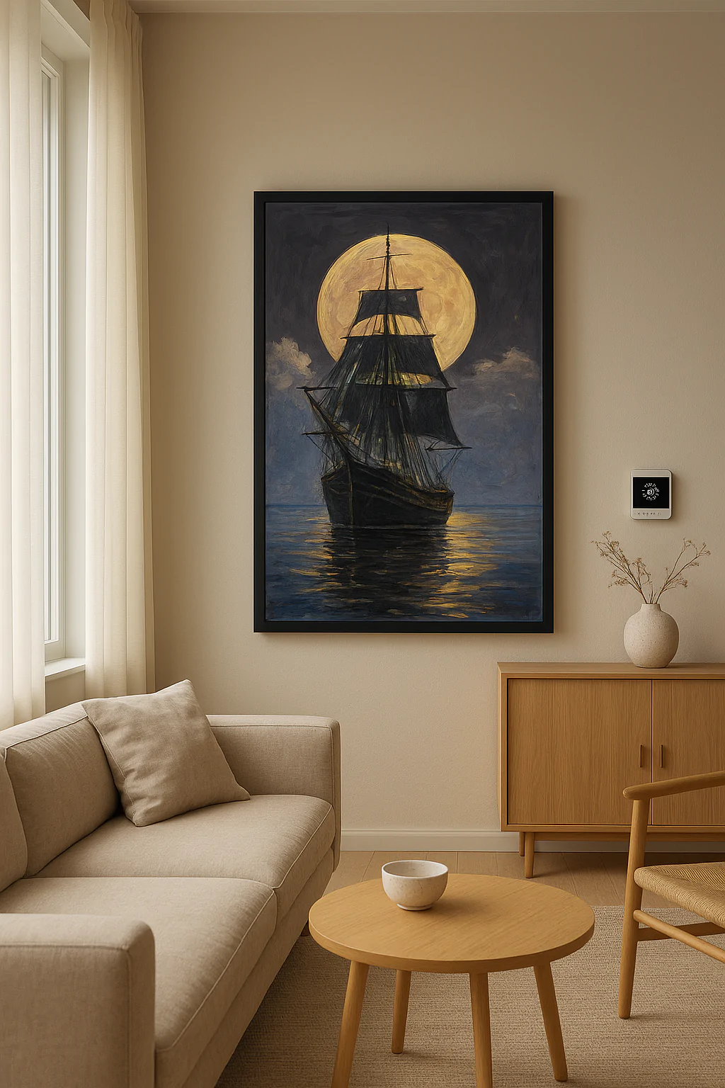 Old Ship under Moonlight Heating Panel - in cozy living room