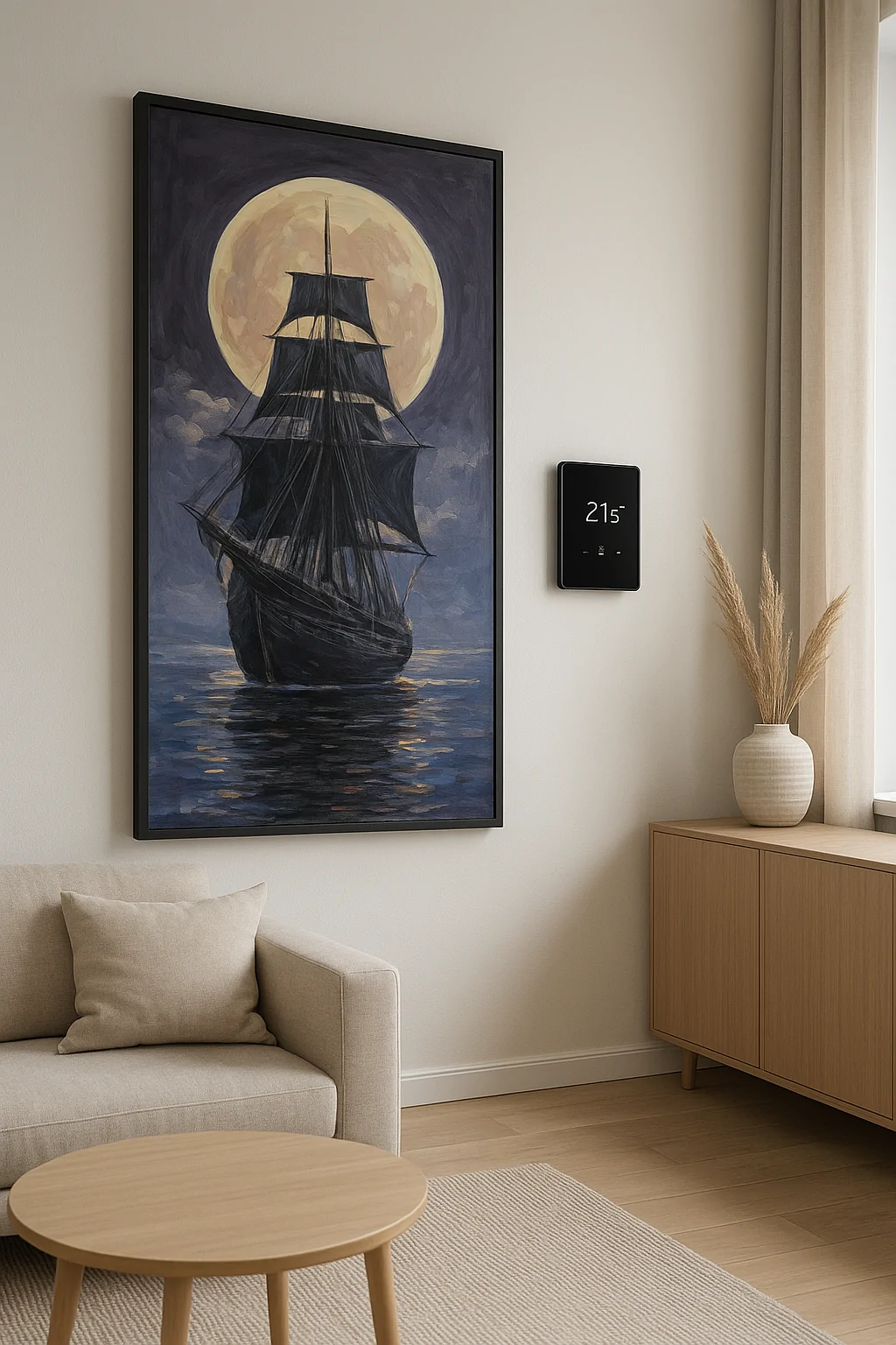 Old Ship under Moonlight Heating Panel - in cozy living room