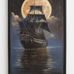 A painting: Old Ship under Moonlight (Heating Panel)